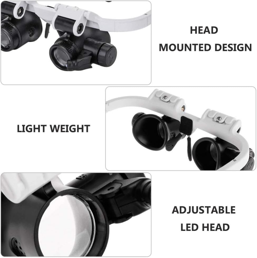 Hemobllo Binocular Glass 8x-23x Headband Magnifier Metal Acrylic Lens Light Jewelry Watch Repair Tool