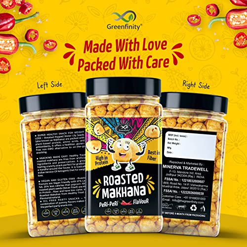 Image of Greenfinity Peri Peri Roasted & Flavored Crunchy Healthy Phool Makhana Snacks Jar - 90 Gram(Pack of 1)