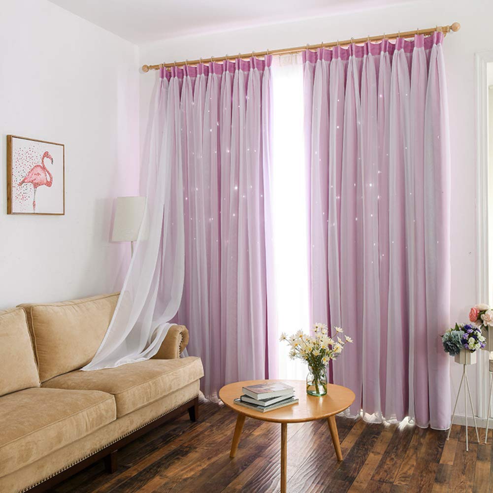 Jnday - Cortinas de Doble Capa Opacas, Estilo Princesa, Estrellas Perforadas, para habitación Infantil, niña, Dormitorio, Bay, Ventana de A, Suave y Elegante, a, 300x250cm(118x98inch)
