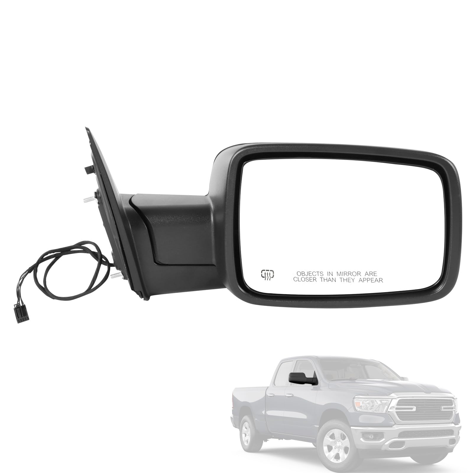 door mirror right passenger side replacement for ram 1500 2014-2018 ram 2500 2013-2018, replace 68147862aq, black 5pins