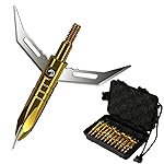 e5e10 12pcs Hunting Broadheads 100 Grain Archery Broadheads 420 Stainless Steel Higher Hardness 2-Blades + 1 pc Broadhead Case for Arrowheads (Golden1)