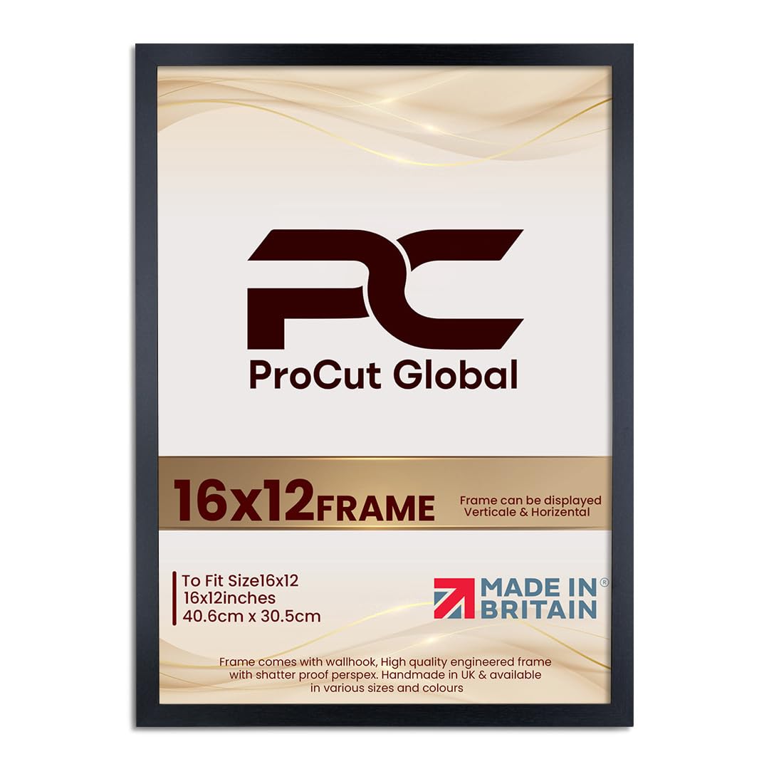 Procut Global 16X12 Black Picture Frames - Modern Wooden Photo Frame with Shatterproof Perspex for Wall or Tabletop - Perfect for Posters, Certificates, Prints - Sizes & Colors Available