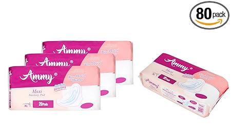 AMMY Advanced Dry Maxi All Night Cottony Soft Ultra Thin Womens/Girls Sanitary Pads with Wings (Napkins) - XL Wings (80 Pieces)(Pack Of 4)