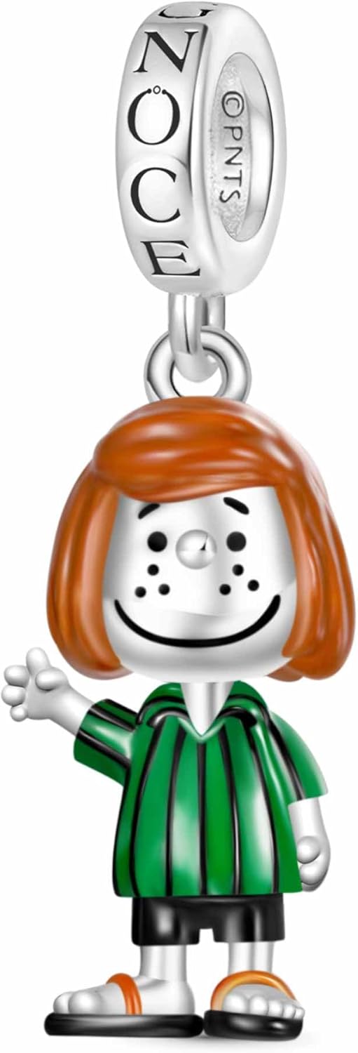 GNOCE Peanuts Snoopy Pendant Dangle Charm for Women, S925 Sterling Silver Dangle Charms for Women Wife, Valentine‘s Day, Mother’s Day Jewelry (Peppermint Patty)