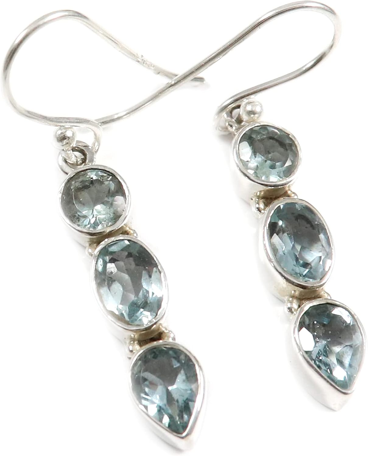 Goyal Exports Blue Topaz Faceted Gemstone 925 Sterling Silver Drop/Dangle Earring Jewlery SEG101A