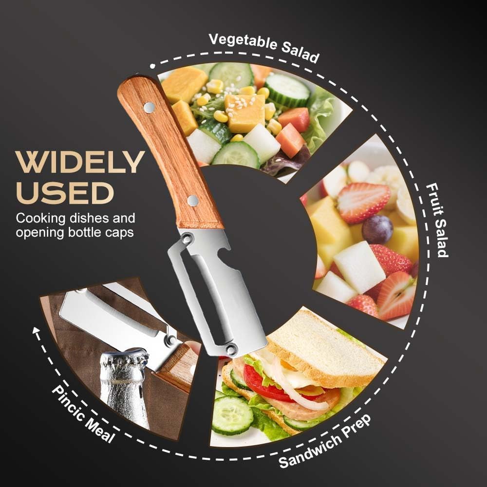 2 Pcs Premium Vegetable Peeler with Wooden Handle and Bottle Opener: 2-in-1 Stainless Steel Kitchen Tool for Fruit Apple Potato Pumpkin Papaya — view 4