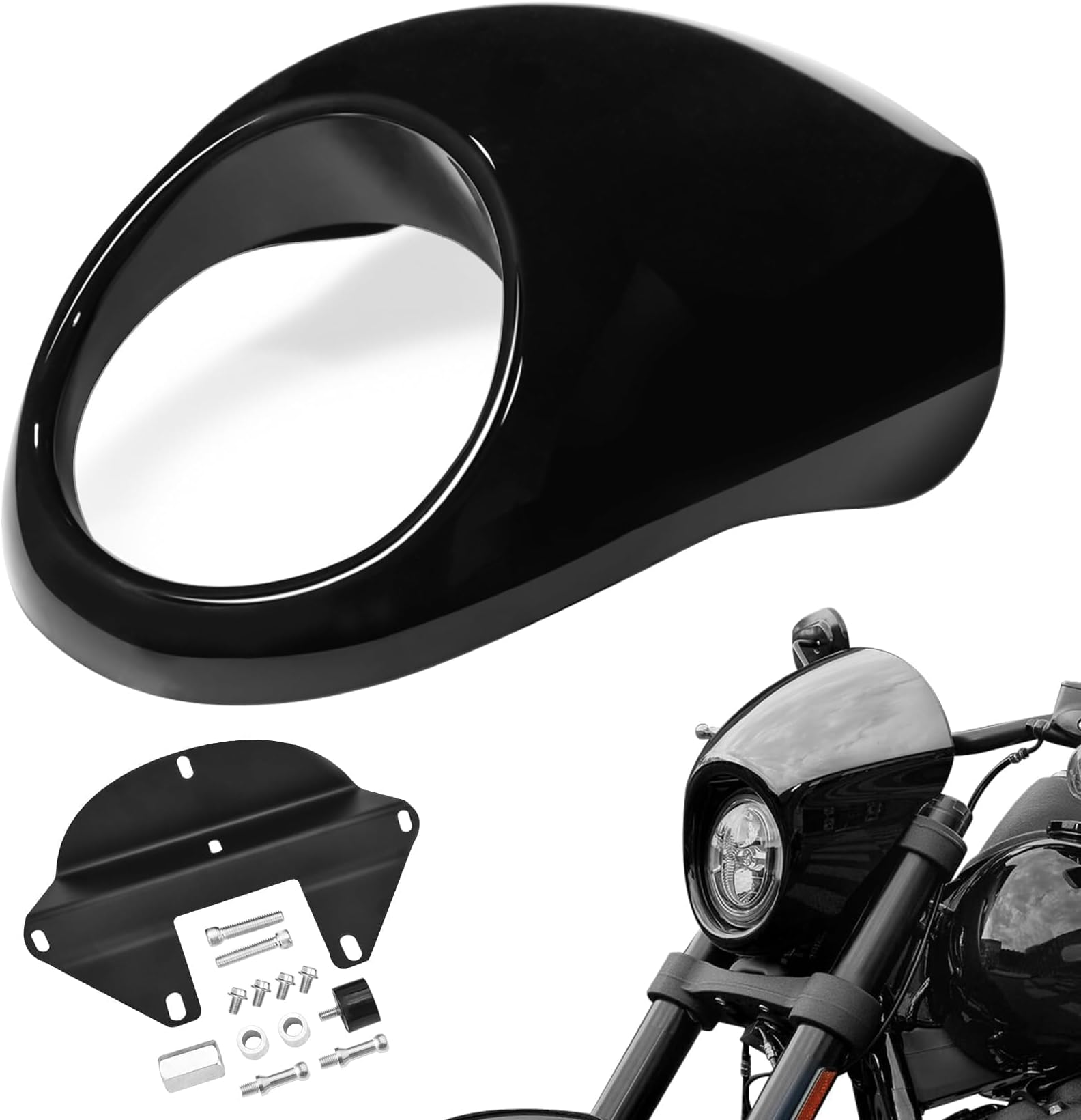 Amazicha Black Headlight Fairing Mask Fork Cowl Headlamp Visor Bracket Compatible for Harley Sportster 883 1200 Dyna XL/FX 1973-2024