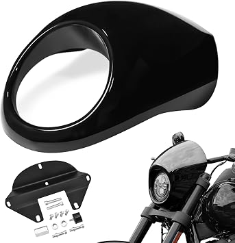 Amazicha Front Headlight Fairing Cowl Mask Headlamp Visor Bracket Fit for Harley Sportster XL 1973-later (Glossy Black)