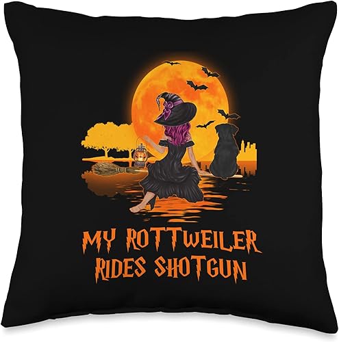 Miniatura 4 de Rottweiler and Witch Halloween Dog Costume My Rottweiler Rides - Almohada divertida de Halloween para perro y bruja, 18.0 x 18.0in, multicolor
