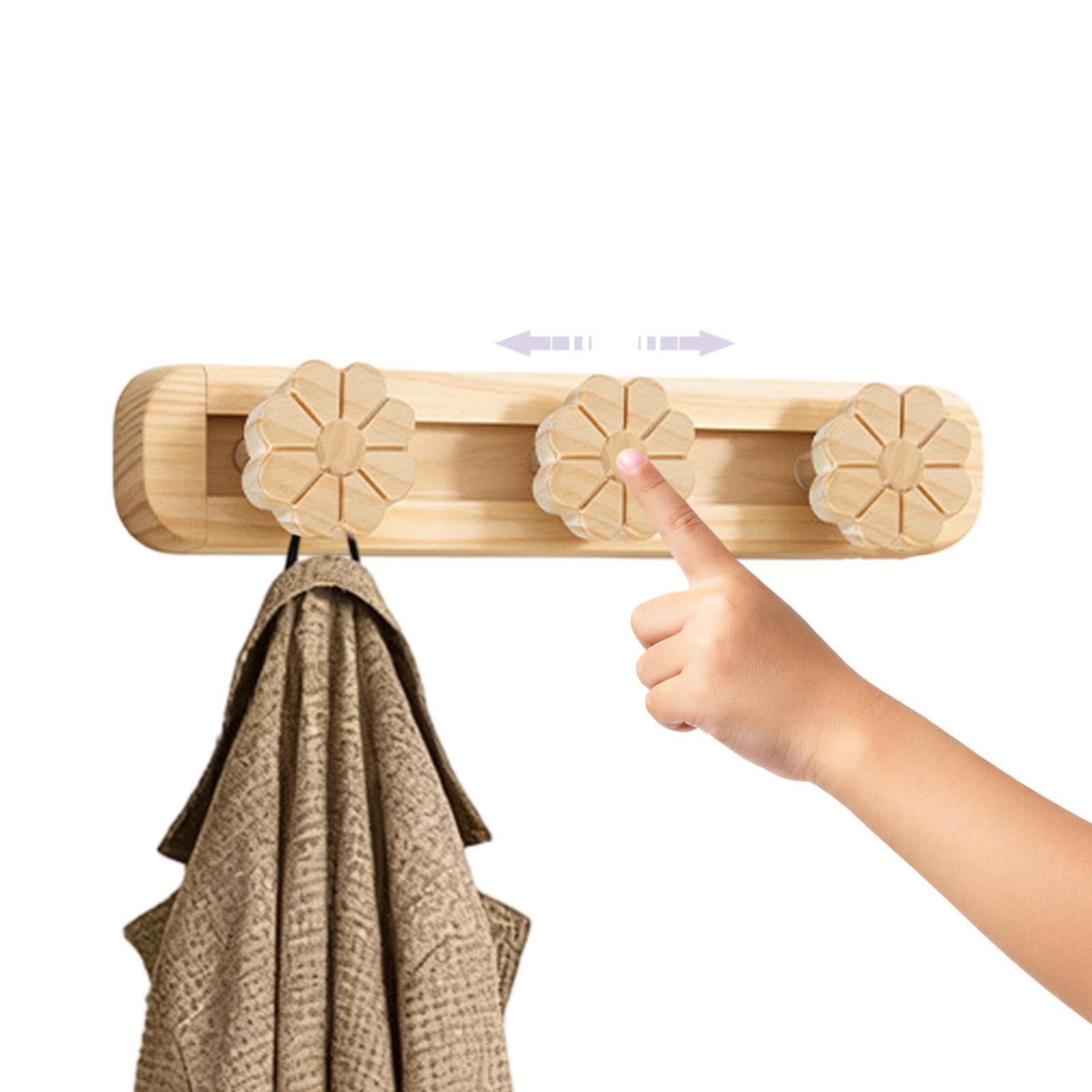 Porte-serviettes mural en bois noble avec patères mobiles haute résistance