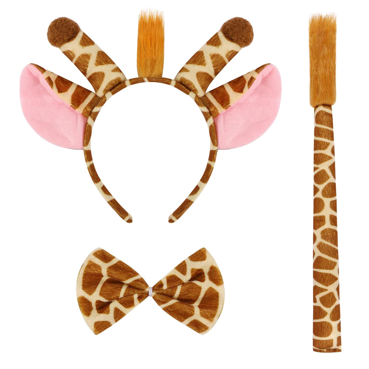 HeHeGe Furry Animal Costume Set - Zebra/Leopard/Giraffe - Headband, Tail & Bow Tie - Birthday/Christmas & Party (golden giraffe) — image 1