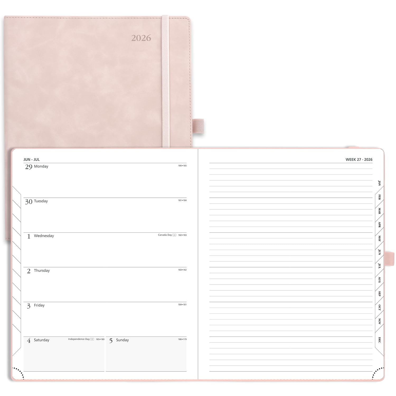 POPRUN Weekly Planner 2026 (Large 8.5" x 10.5") Calendar 12 Months Notebook with Horizontal Layout, Leather Soft Cover, Monthly Tabs, Inner Pocket,