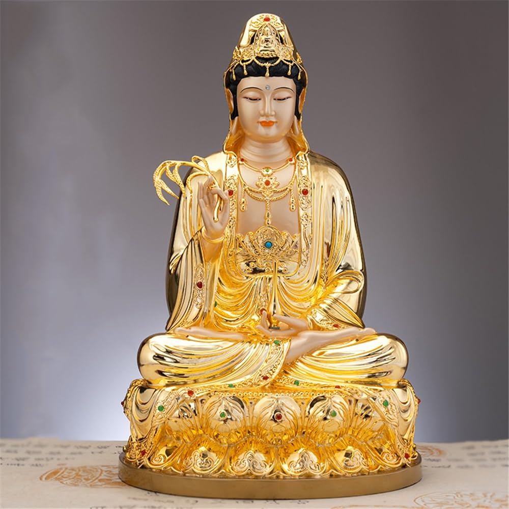 Figuras de Budas Estatua de Buda de Cobre Puro Dorado for decoración del hogar, Estatua sentada, Entrada de Sala de Estar, decoración Feng Shui Budas Decorativos(Medio)