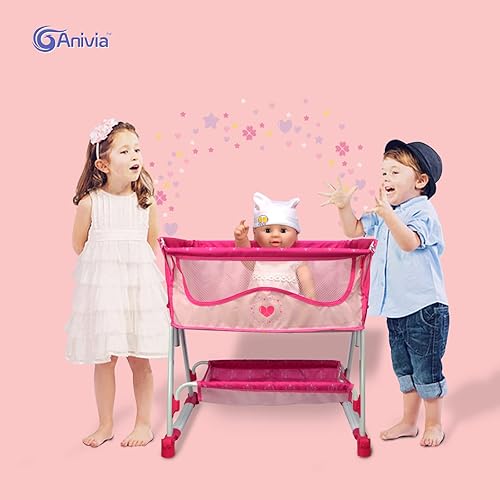 Miniatura 55 de Anivia Mueble de cama para muñecas, juguete de 2 funciones, cama de muñeca y columpios para muñecas de 18 pulgadas, cuna de muñeca con parte