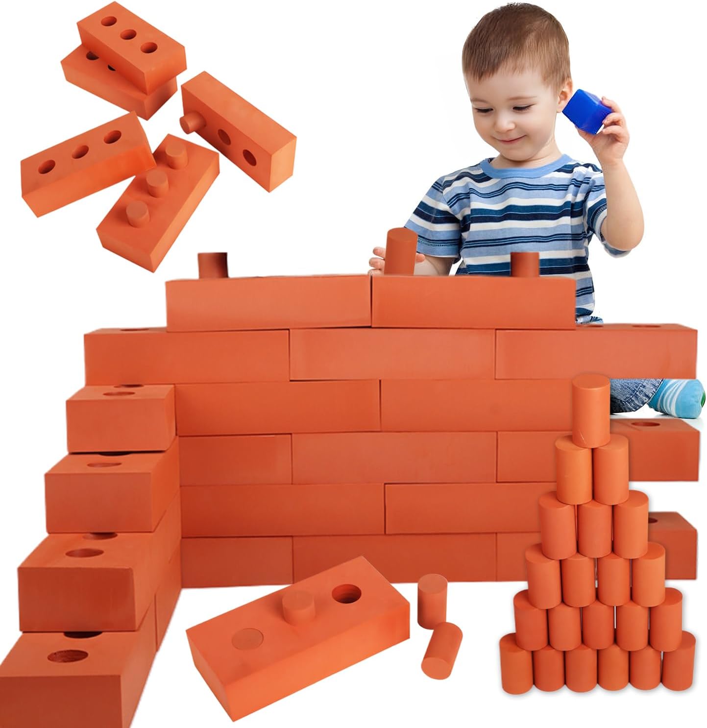 DIYASY 24 PCS Foam Bricks Building Set with Connecting Accessories, Large Developmental Toy for Kids’ Indoor and Outdoor Activities