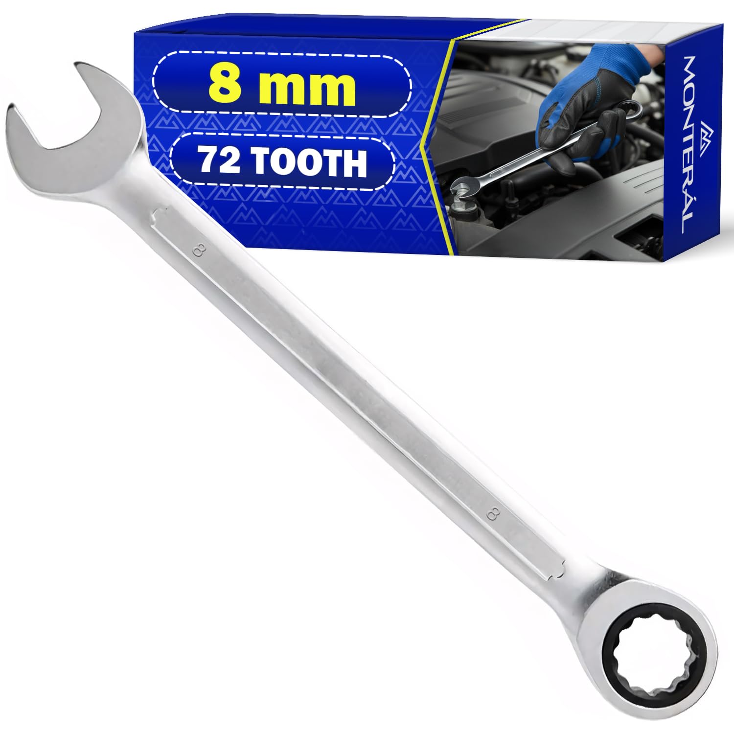 MONTERAL Llave Fija con Carraca de 8 mm 72 Dientes - Llave Trinquete Combinada Fabricada en Acero Aleado CrV