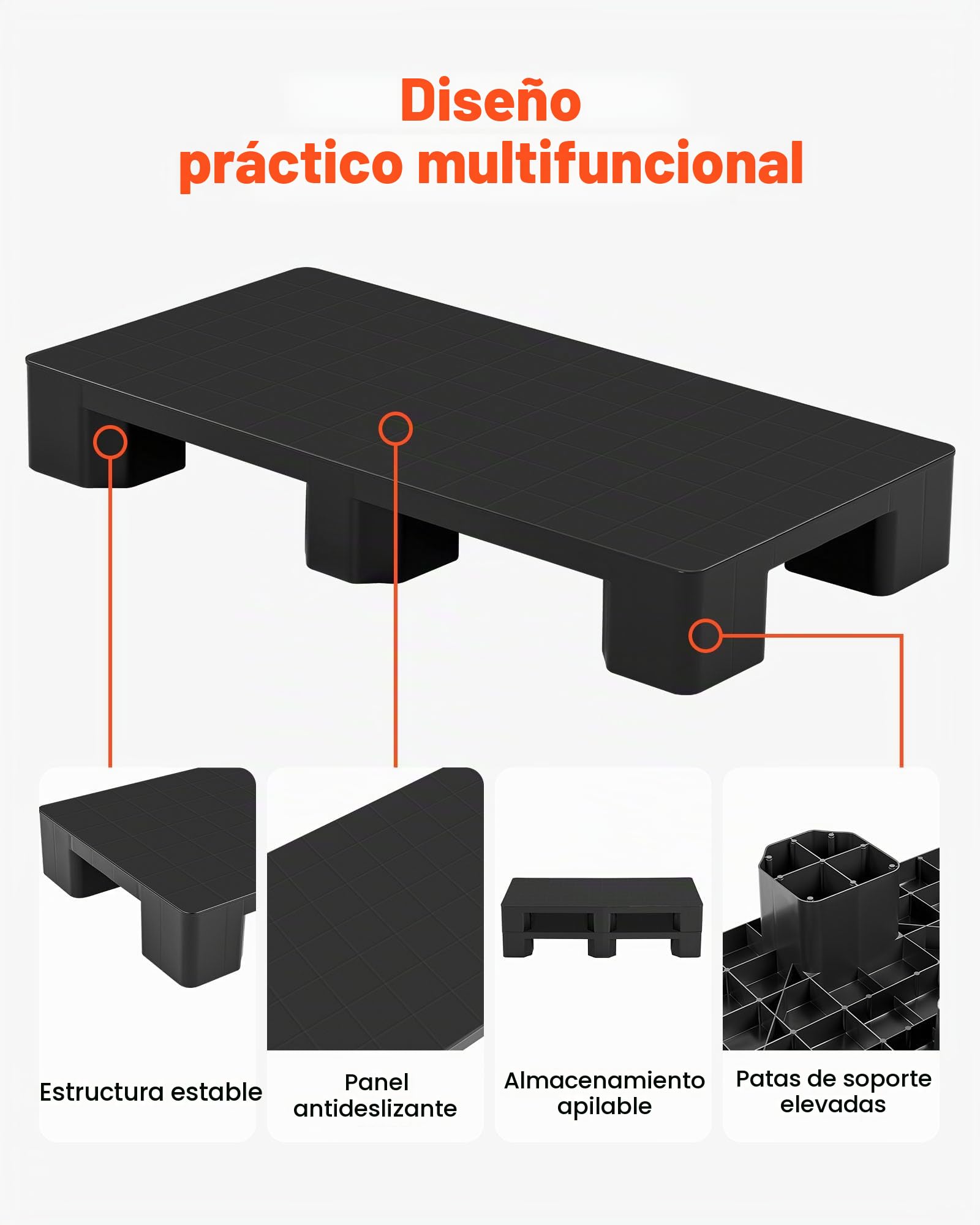 VEVOR Palet de Plástico, Capacidad de 1000 kg, Base de Almacenamiento HDPE con Superficie Antideslizante para Logística Almacén Supermercado, Uso Interior y Exterior, 1000 x 500 x 136 mm, 1 Unidad