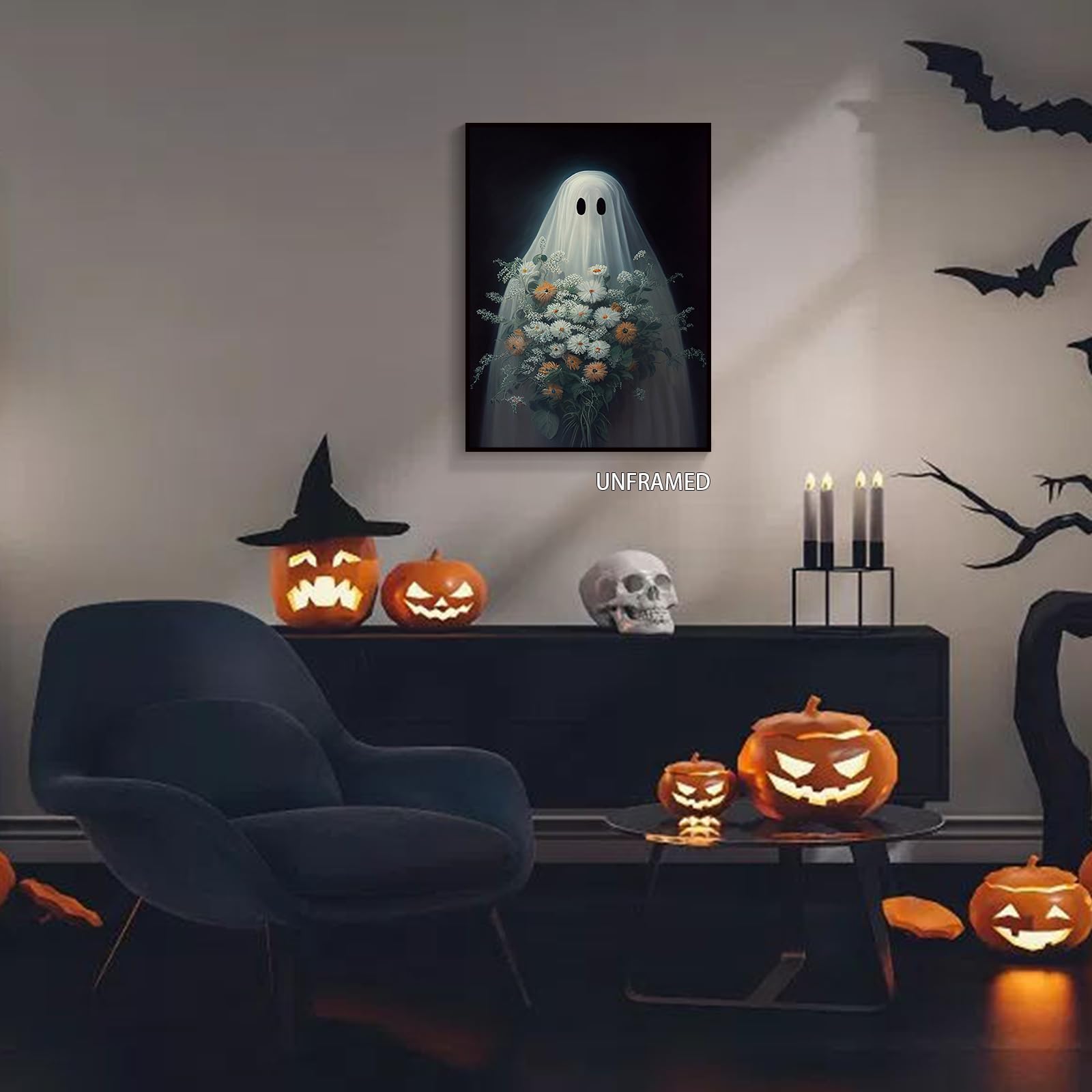 Toile Murale Vintage Avec Fantômes D'Halloween - 40,6 X 50,8 X 2,5 Cm