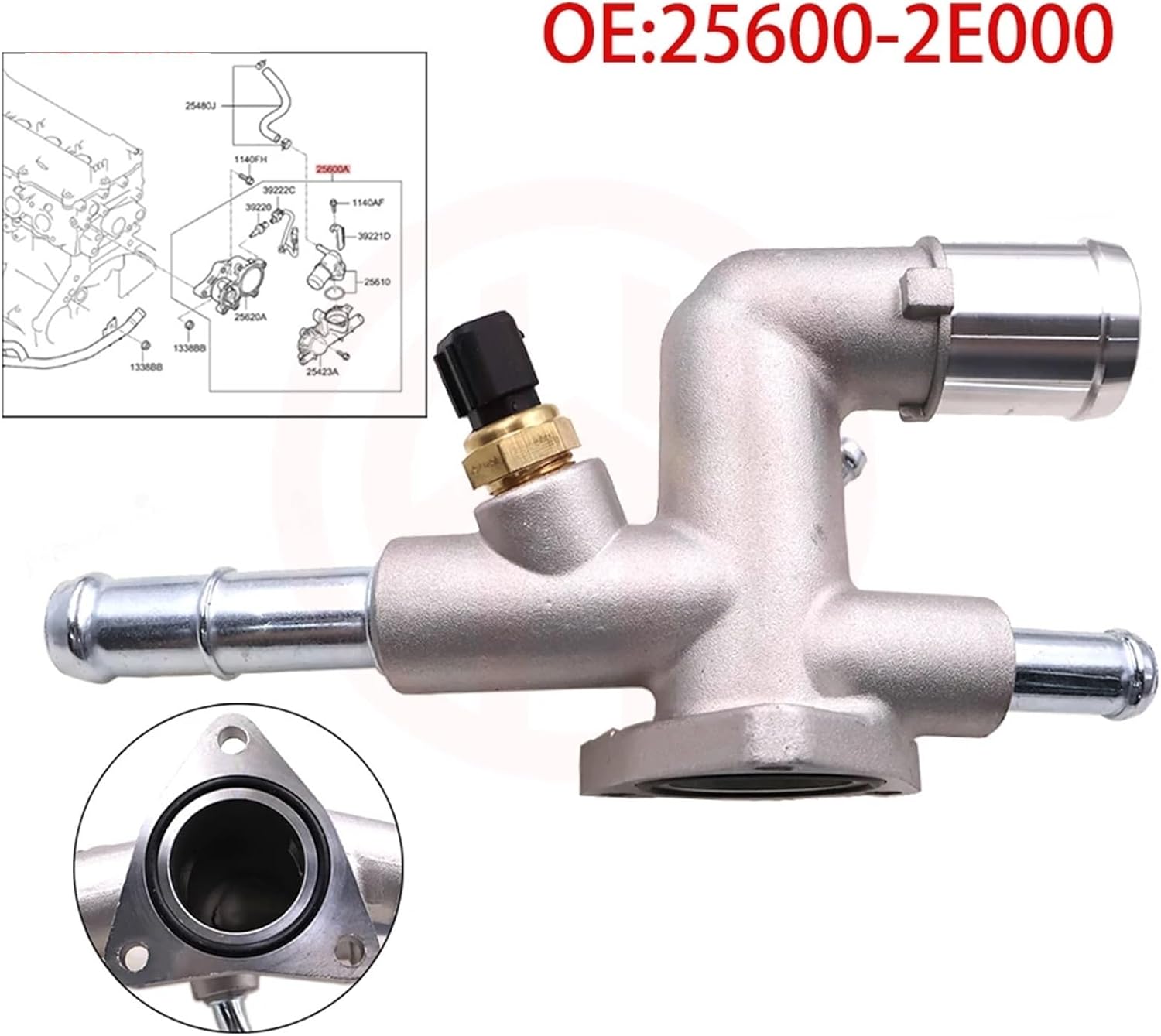 25600-2E000 Coolant Temp. Coolant Outlet Housing Compatible with Hyundai Elantra 2011-2020 Kona Tucson KIA Forte Soul 22305 VT-K02