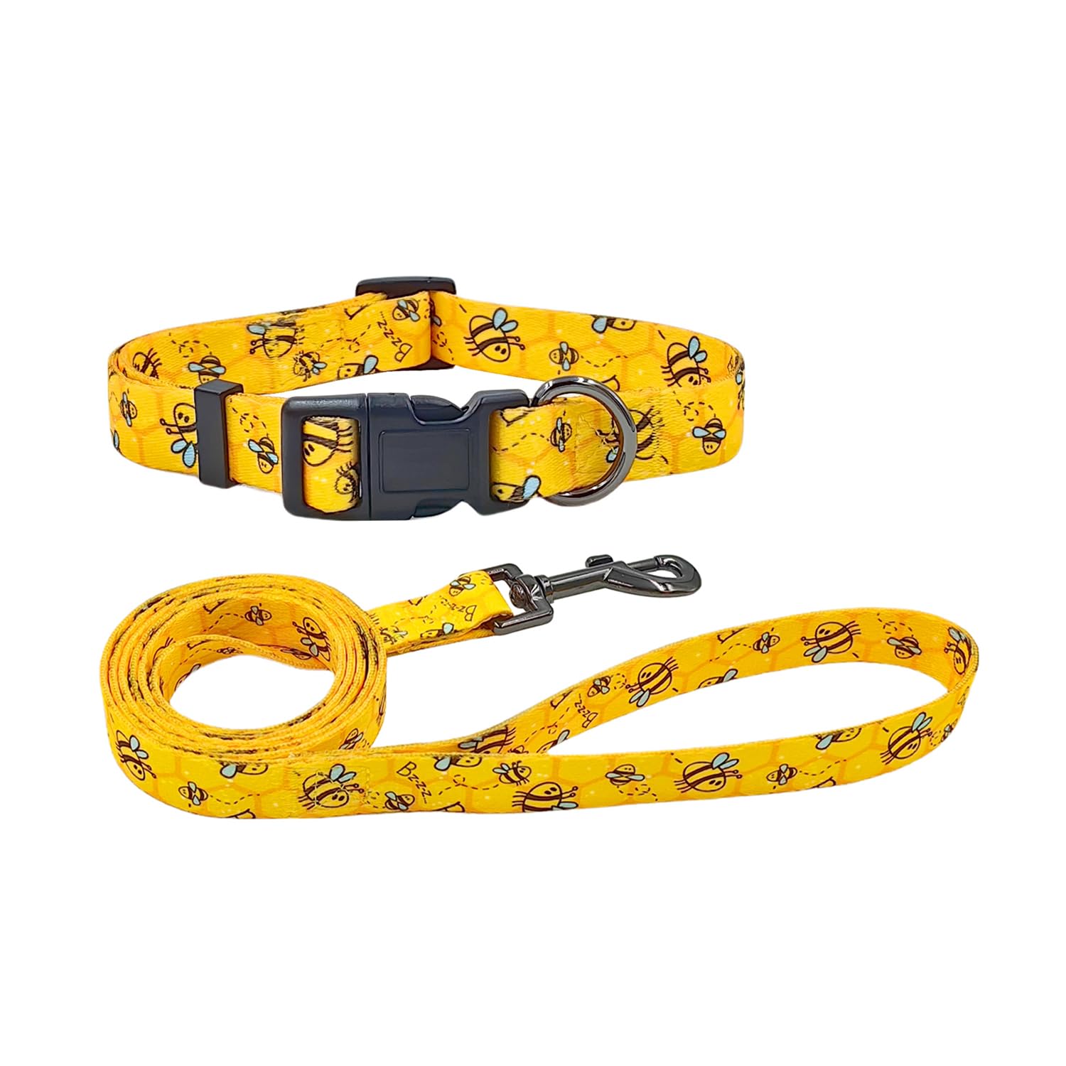Olahibi Juego de correa de poliéster para perro, collar y correa a juego de 150 cm para perros pequeños. (XS, abeja amarilla)