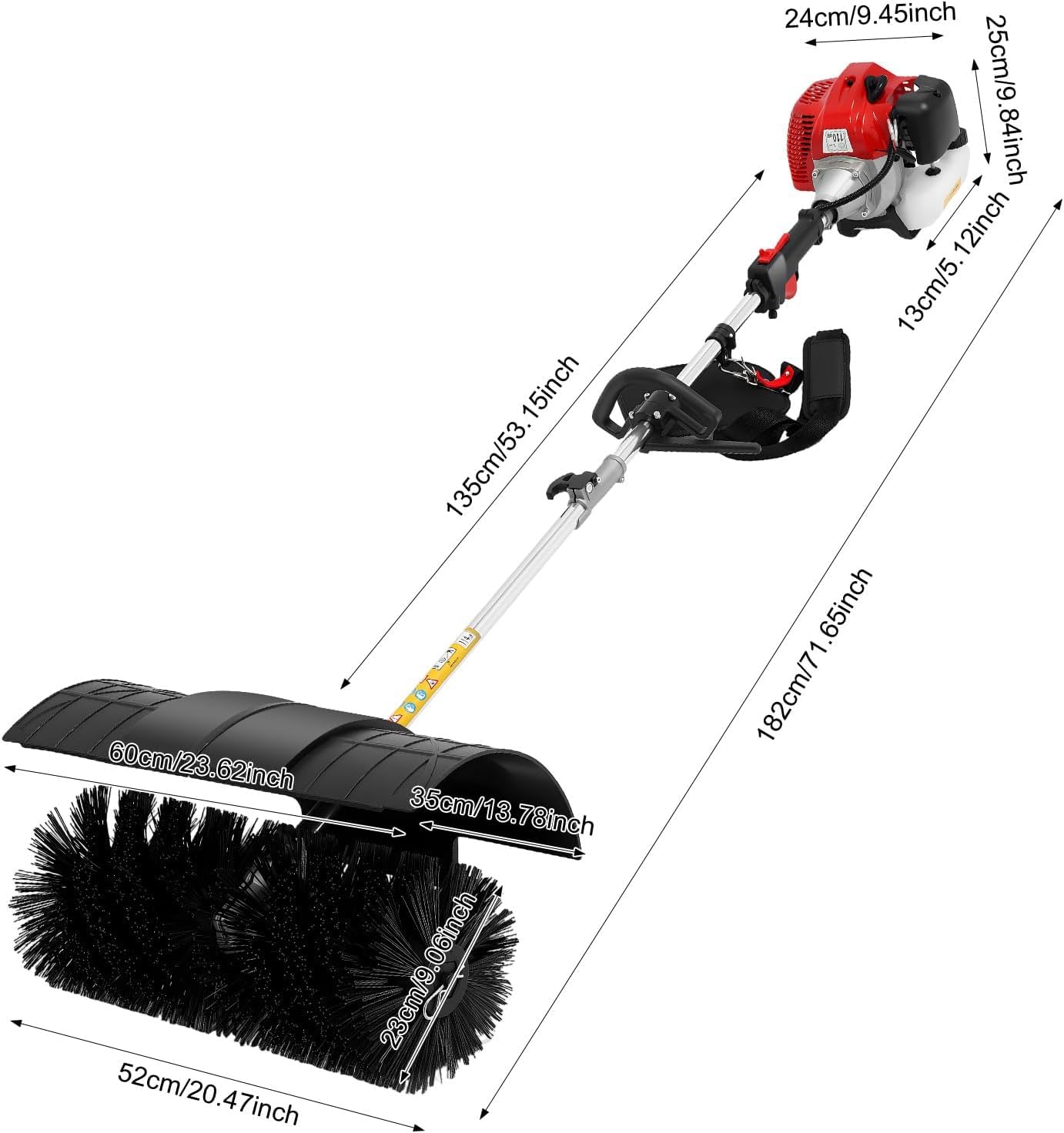 Balai Portatif, Moteur À Essence 2 Temps 52 Cm³ 2,3 CV 1,7 KW, Monocylindre Refroidi par Air, Balai De Nettoyage De Pelouse, Balai Portatif (Longueur du Manche : 153 Cm) Red, Black