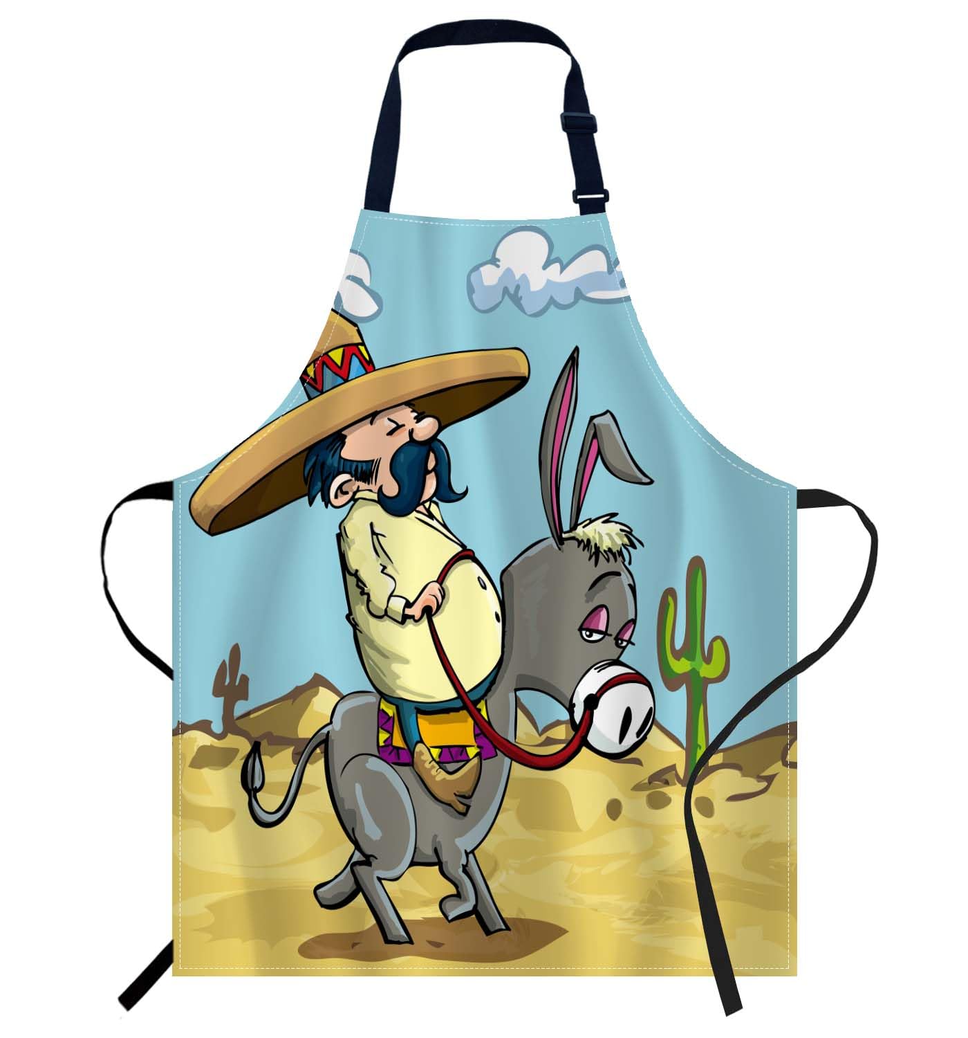 Smooffly Cartoon Mexican Apron Unisex Adjustable Bib Apron Cooking Kitchen Chef Women Men Aprons for Home Kitchen Restaurant,Coffee House,Shop,Garden