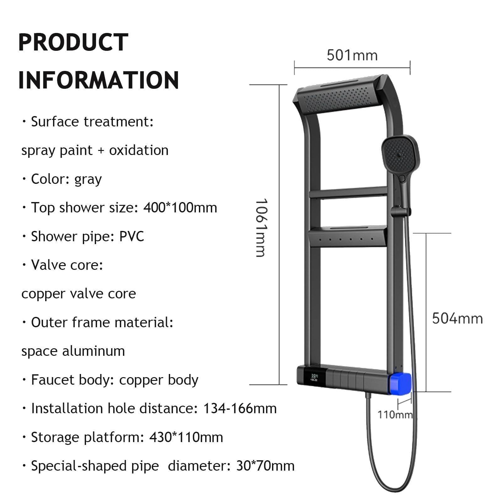 Set Miscelatore Doccia con Display Digitale a LED, soffione a Pioggia e soffione Portatile, Pannello di Controllo per Bagno, mensola a Torre per ristrutturazioni Moderne