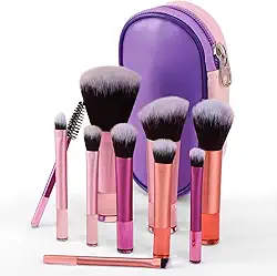Kit 10 Pincéis De Maquiagem Com Estojo Para Viagem – Cerdas Macias,Travel Size, Necessaire inclusa, Mini Pincéis Para Base, Blush, Pó, Sombras e Corretivo, Portátil e Multifuncional