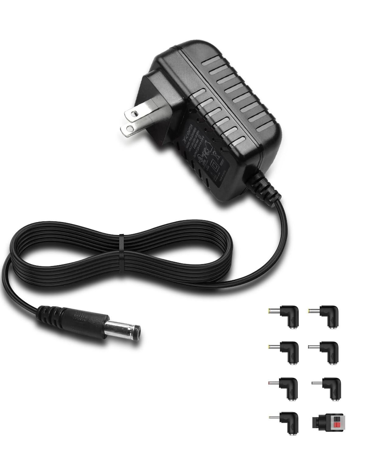 Universal 12V AC/DC Adapter Switching Power Supply with 8 Size Plugs, 24W Replacement Wall Charger Cord for Ultrasonic Jewelry Cleaner/SPS100 Breast Pumps/Portable DVD Player (Adapter+8 Plugs)