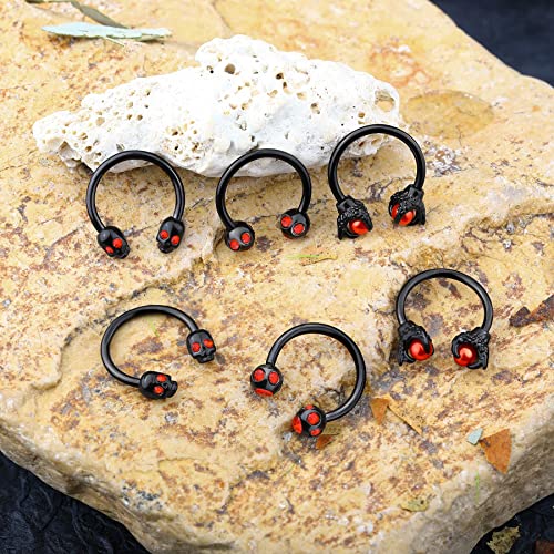 OUFER 6PCS Septum Nose Ring Hoop, 316L Stainless Steel Helix Earrings, Skull Daith Tragus Cartilage Piercing Jewelry, Claw Captive Bead Rings4