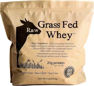Raw Grass Fed Whey Protein Powder – Unflavored, Only 1 Ingredient: Grass-Fed Whey from Happy, Healthy Cows – Undenatured, Non-GMO, Hormone-Free, Gluten-Free, Made in USA, 2LB