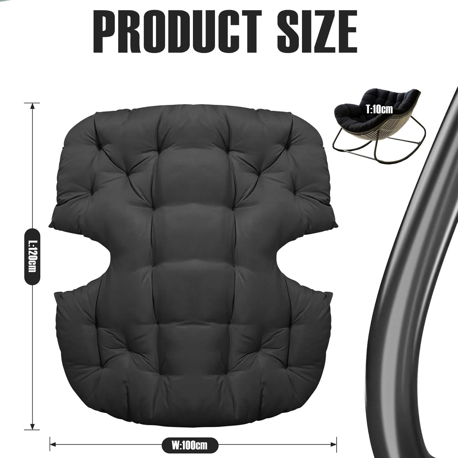 Morbuy Cojines para Mecedora de Exterior - SIN Marco, 120x100x10cm Cojin para Una Mecedora Suave Relax para Silla Huevo, Ratán, Hamaca y Silla Colgante y Jardín, Terraza, Balcón (Gris Oscuro)