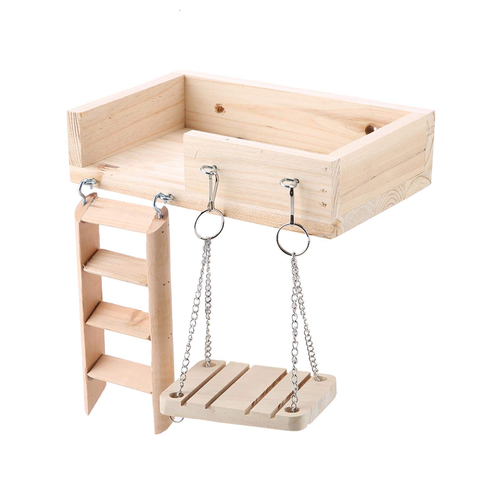 Escala para Animales de compañía Juguetes para pájaros Escalera de rampa para hámster de Madera de 3 Piezas, Perchas de Jaula para pájaros Cuadrados, Plataforma de Soporte de Madera, para Ardilla de