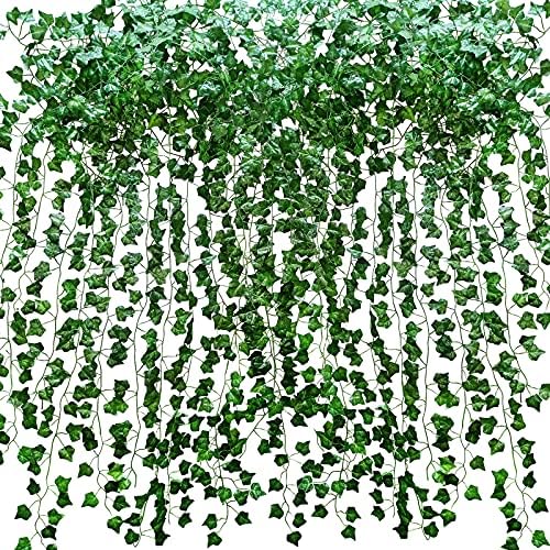 12Pcs 84Feet Artificial Ivy, Hanging Silk Fake Vines, Green Artificial Plant Leaf Garlands for Weddings, Parties, Gardens, Fences, Wall Decoration