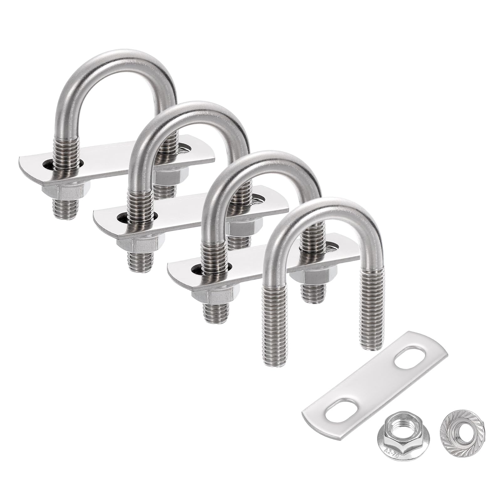 sourcing map 4 Set 7/8" Inner Wide Round U Bolts, 1-15/16" Length 304 Stainless Steel U-Bolts with Flange Hexagon Nuts, Frame Plates for Trailer, Automotive, (22mm W x 49.3mm L)