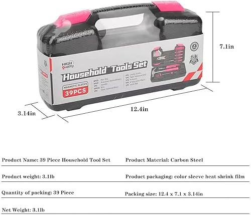 Miniatura 9 de Juego de herramientas para el hogar, 39 piezas, color rosa, para mujeres, juego de herramientas pequeñas con caja de herramientas, ideal para el