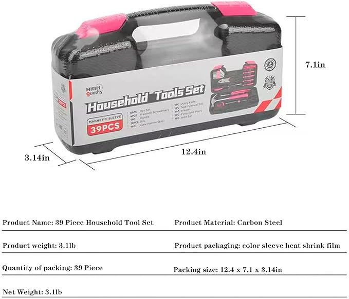 Kit de Herramientas Básico Rosa 39 Piezas para Hogar miniatura 2