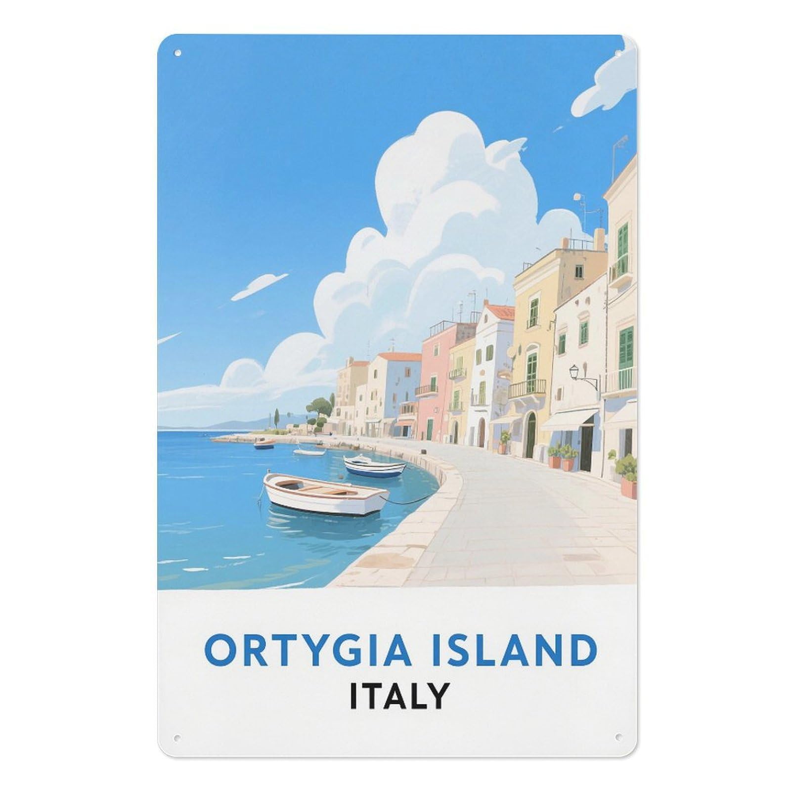 Ortygia Island Italy Retro Design Tin Painting Vintage Tin Sign 08x12inch(20x30cm) Wall Art for Home Office Bedroom Living Room Cafes Wall Decor