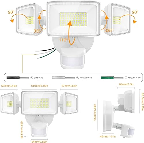 Miniatura 9 de Onforu Paquete de 2 luces LED con sensor de movimiento de 65 W, 6500 lúmenes, 6500 K, IP65, impermeables, luces de seguridad, luces de inundación