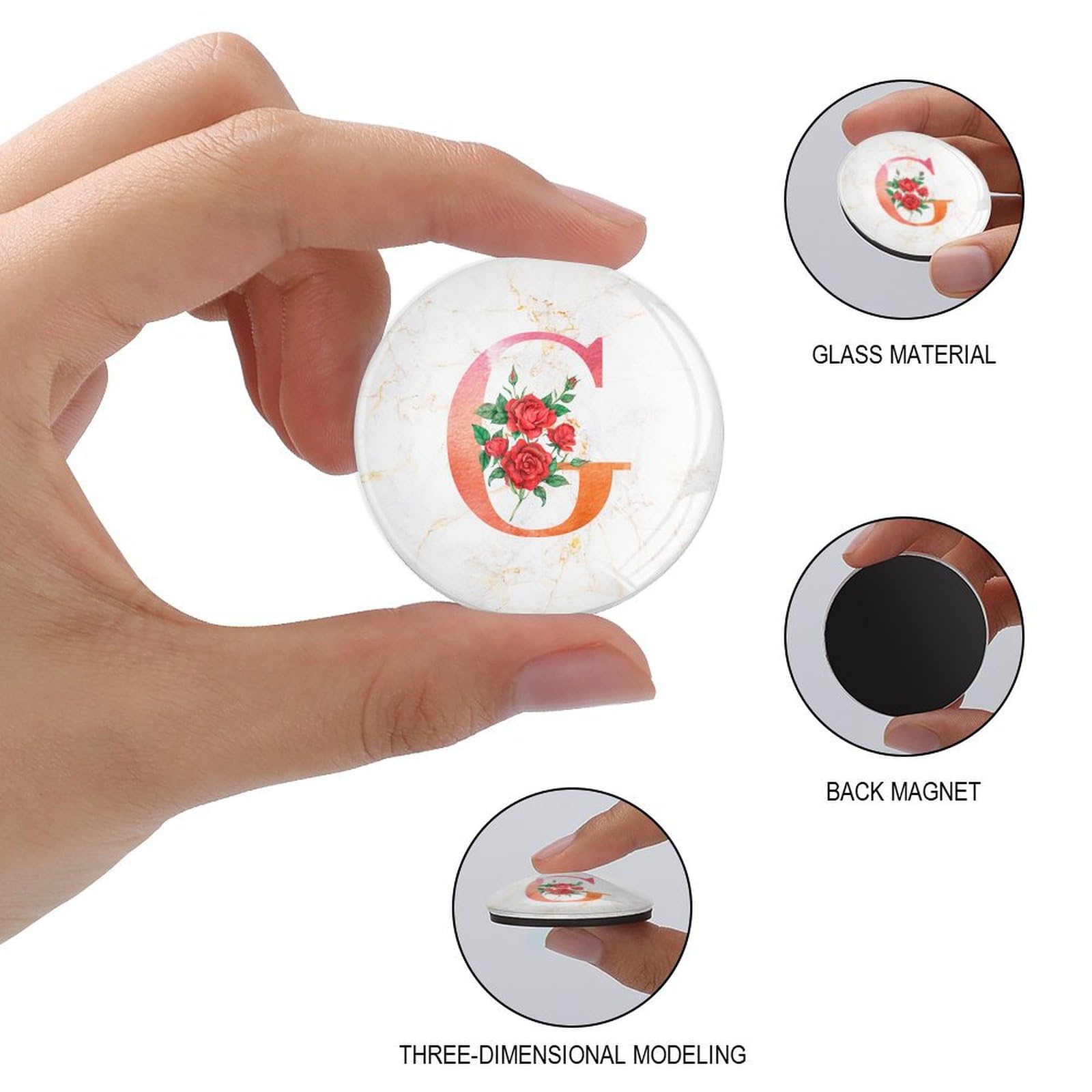 Imanes de nevera con monograma inicial G, pizarra blanca magnética para nevera, alfabeto, rojo, floral, vidrio, pequeños imanes monograma, imanes de nevera, decoración para manualidades,