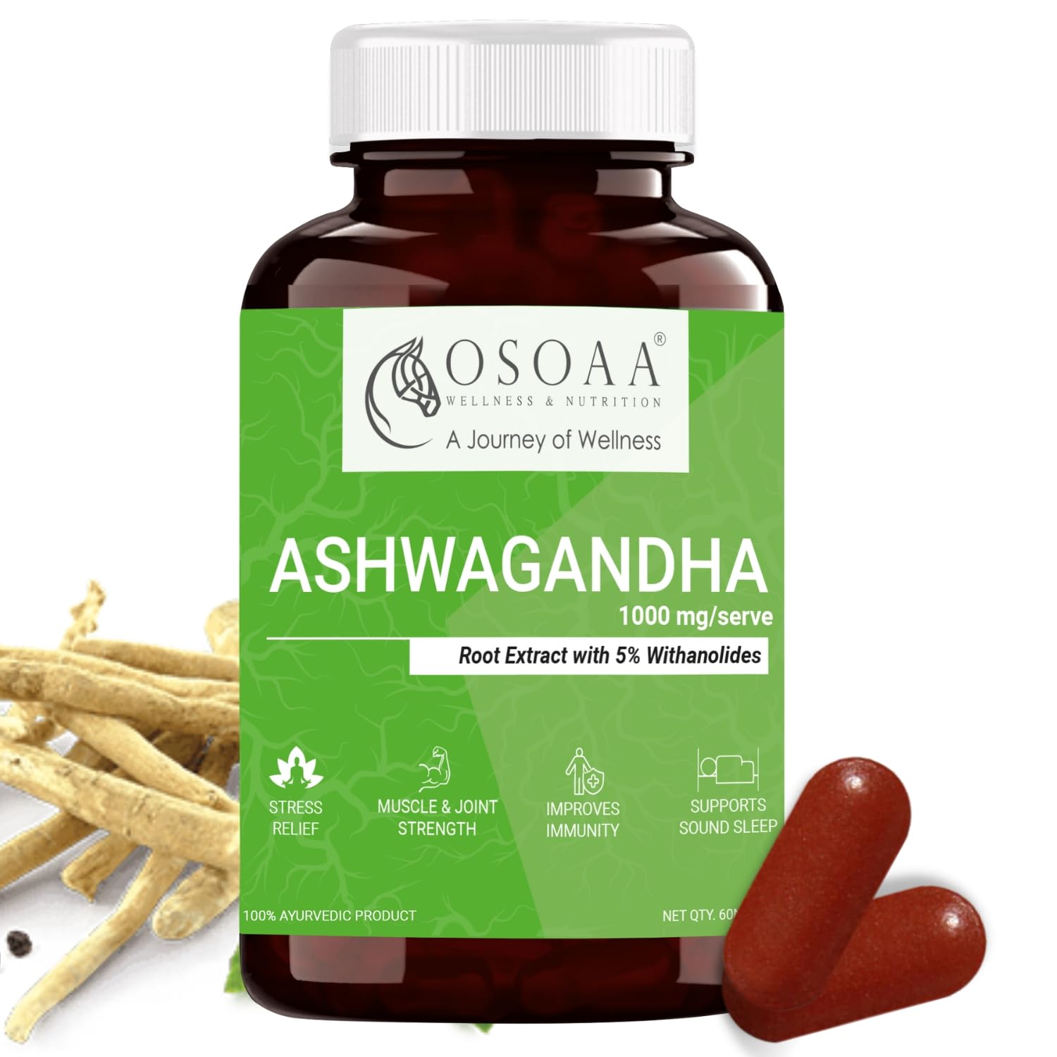OSOAA Ashwagandha 60 Ayurvedic Tablets (5% Withania Somnifera - 1000mg) AYUSH APPROVED | Root Extract | Enhances Energy, Stamina, Immunity Booster | Anxiety & Stress Relief (B09796Y596) Amazon Price History, Amazon Price Tracker