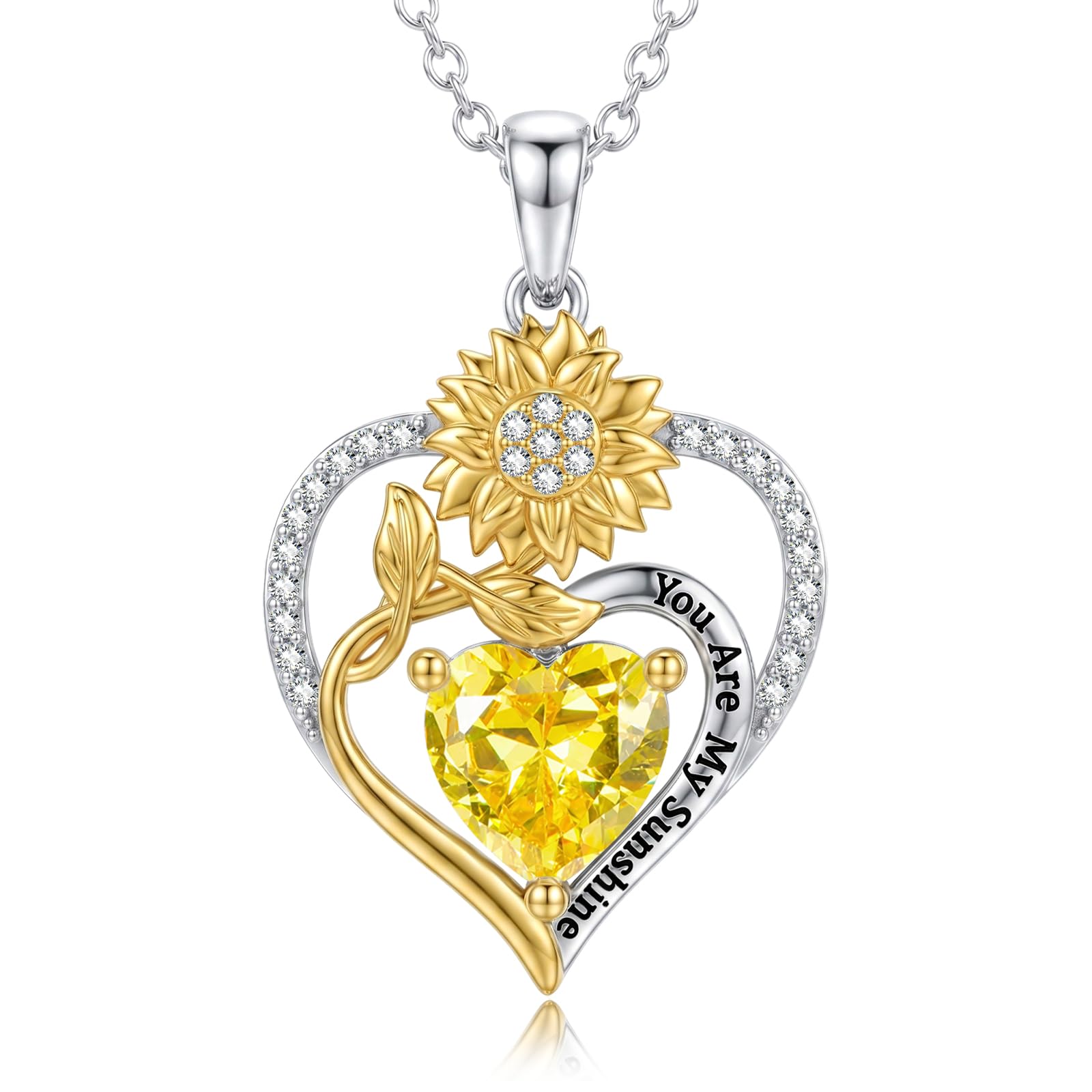 Zeuslia Sunflower Heart Necklaces for Women, 925 Sterling Silver Anniversary Birthday Gifts for Wife Mom Her, You Are My Sunshine Necklace with 1