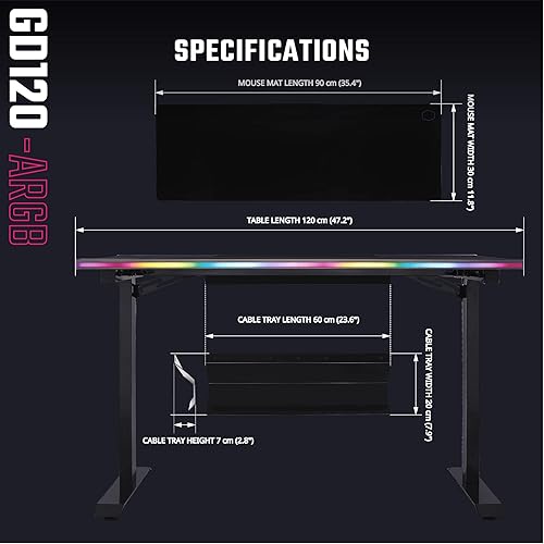 Miniatura 9 de Cooler Master GD120 A1 ARGB - Escritorio para juegos de PC del 30 aniversario, ARGB ambiental, alfombrilla de mouse repelente al agua, soporte de