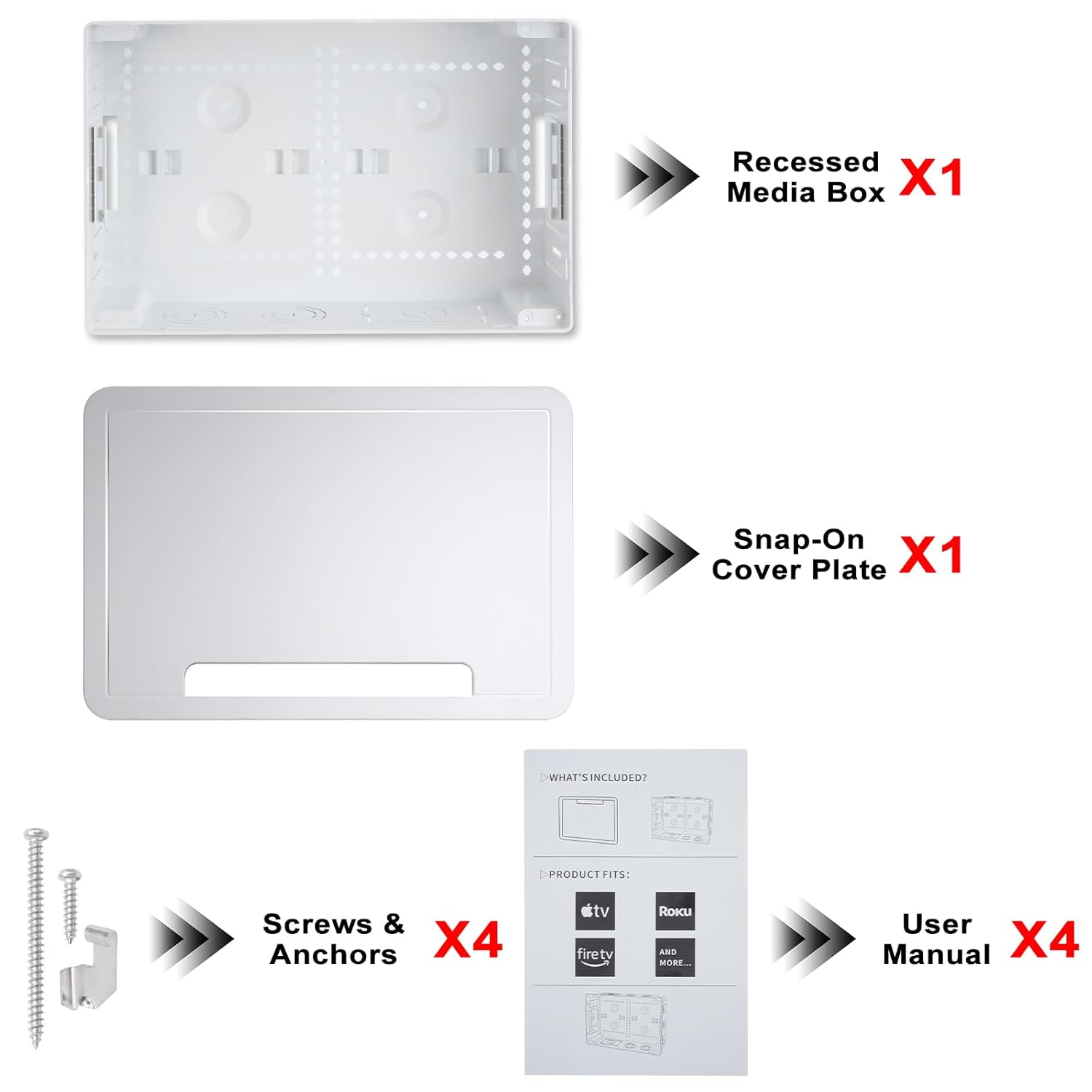 9 Inch in-Wall TV Media Box – Recessed Mount Enclosure for AV Devices and Cable Management – Compatible with Apple TV, Roku, Fire TV, One Connect Mini – WiFi Friendly Storage Solution