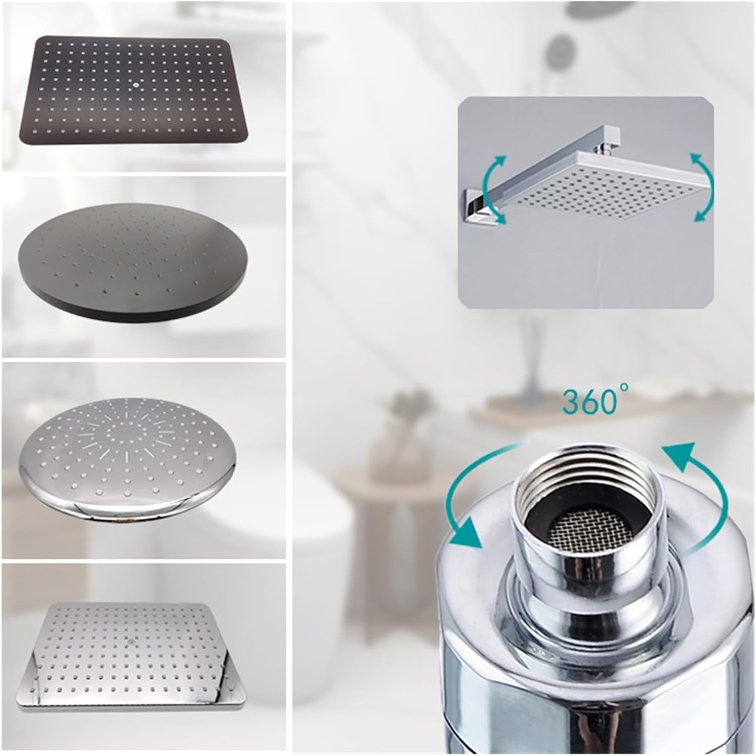 ABS Plastic Overhead Shower 8/10/12 Inch Small Square Round Rain Swivel Black Chrome Top Shower(DS0015GD-86)