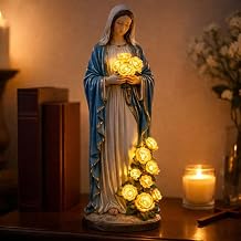 Virgin Mary Garden Light, Virgin Mary Solar Garden Statue with Glowing LED Roses, Blessed Mother Outdoor Sculpture for Catholic & Christian Yard Decor,for Home Gardens Porch Yard Patio