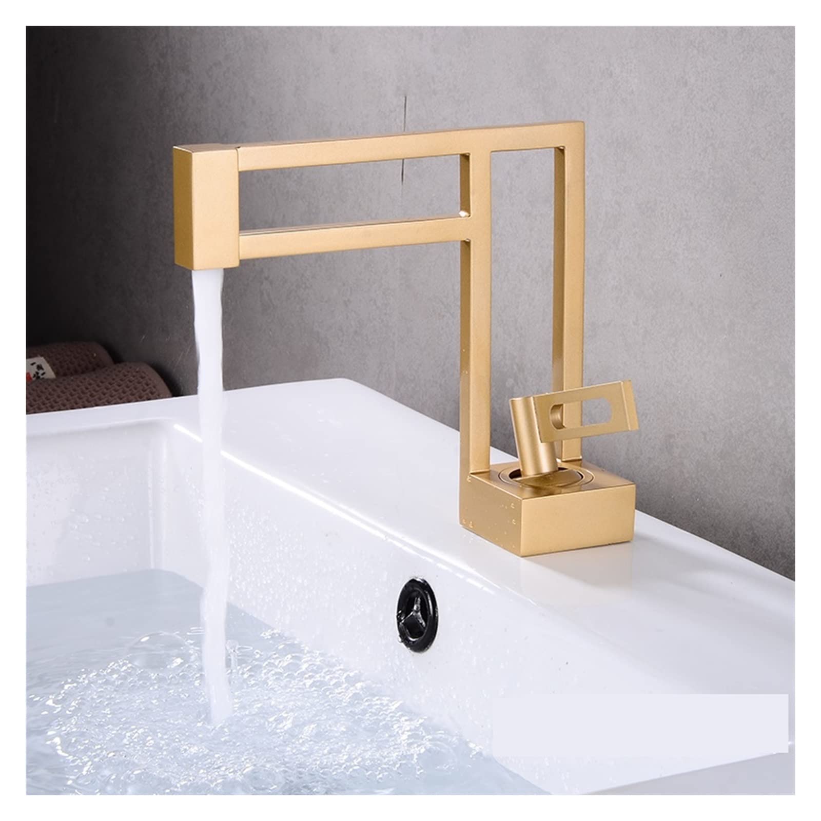LNHHG Basin Faucets Black Sink Mixer Taps Brass Bathroom Taps Square Vessel Sink Faucet Black Basin Mixer Cold Hot Water(Matte gold)