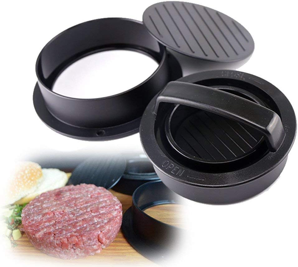 GIGRIN Hamburger Press Mold, 3 in 1 Burger Press Non Stick Hamburger Patty Maker for Grilling BBQ Essential Kitchen (Black)
