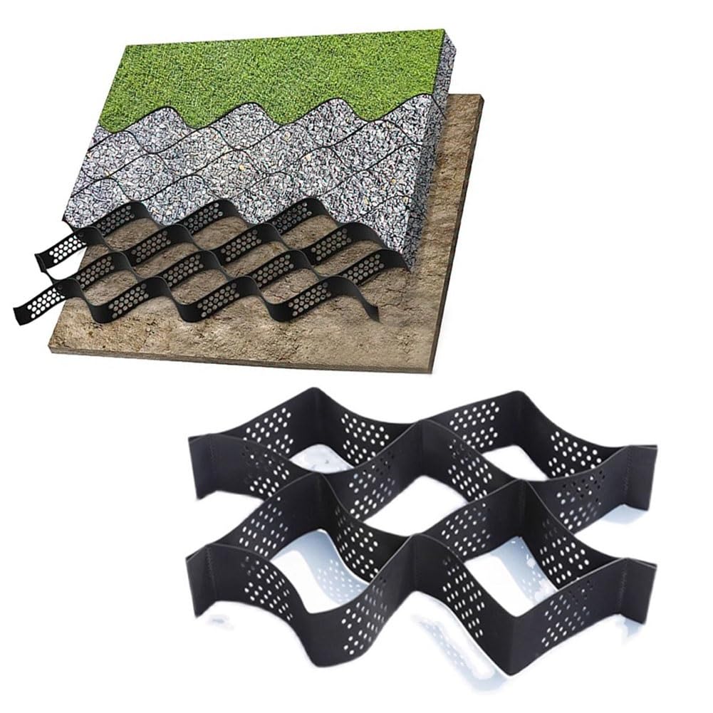 GZHERVICES Griglia di Terra, Griglia Geo, GeoCell da 4" - Trattenimento Ghiaia Permeabile al 100%, per Giardini, Parcheggi, Vialetti in Pendenza, Paesaggistica(2X2m/6.56x6.56ft)