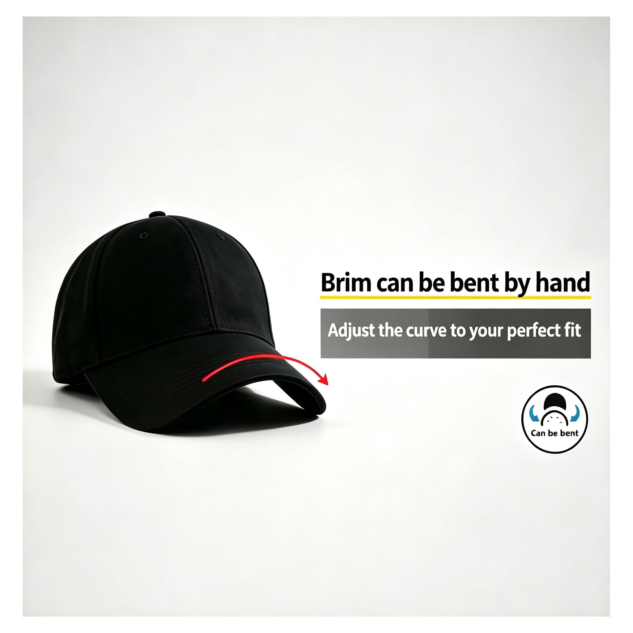 Oversize XXL Alta Corona Baseball cap Grande Testa Cappelli per Uomo papà Cappello Regolabile Plain Running cap 23.6"-65 cm, Nero, XXL/3XL